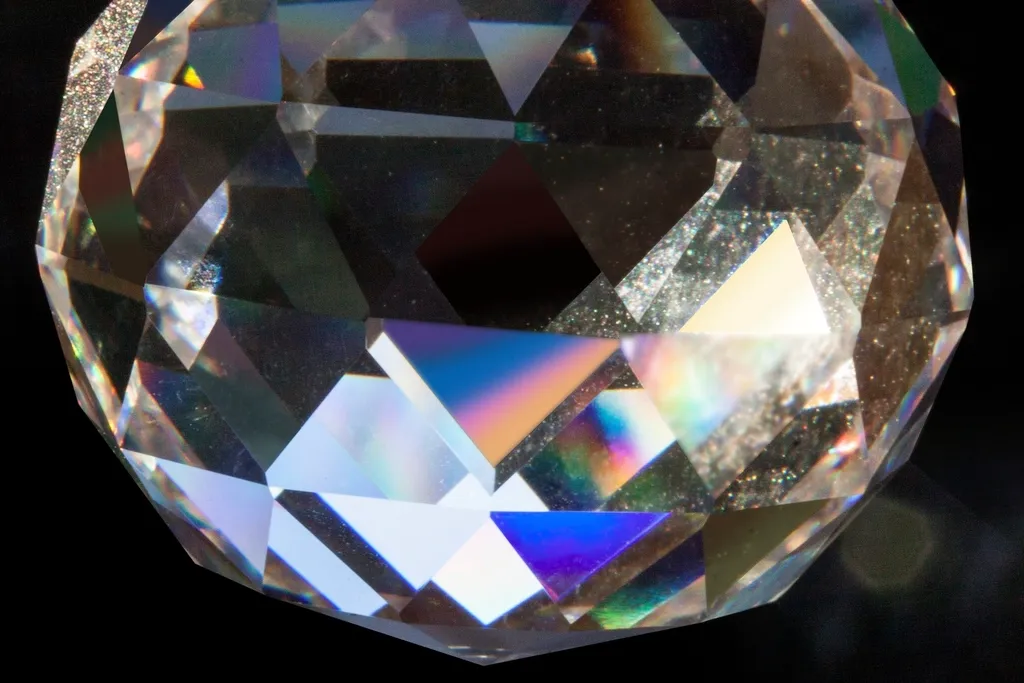 Light refracting through a faceted crystal